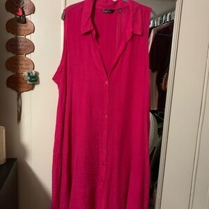 Vibrant Pink Sleeveless Button-Down Dress